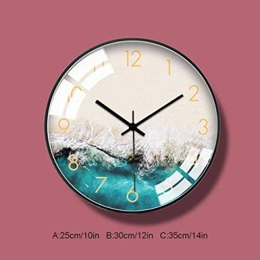 Imagem de ngddf2haa Relógio de parede criativo redondo de metal moderno minimalista sala de estar quarto relógio de quartzo mudo europeu (tamanho: A) (B)