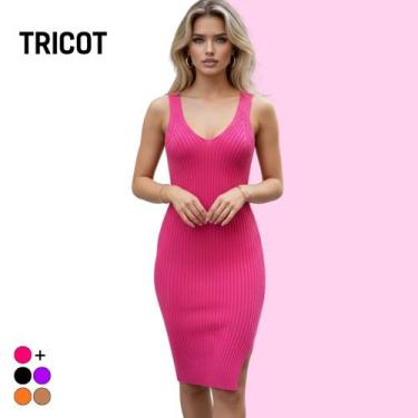 Imagem de Vestido Curto Tricot Alça Fenda Elastano - Vitrine Collection, Pink, U