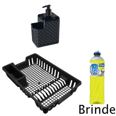 Imagem de Kit Escorredor 12 Pratos E Dispenser +  Detergente