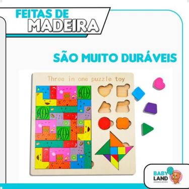 Imagem de Brinquedo Educativo Infantil Formas Puzzle Em Madeira Montessori - Bab