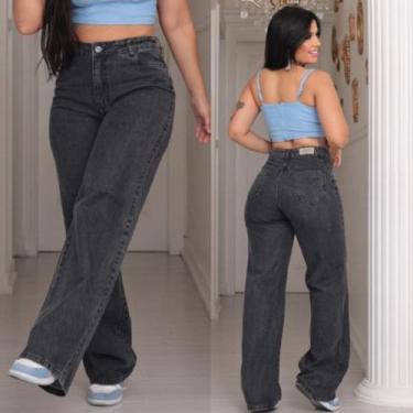 Imagem de Calça Wide Leg Marmorizada Cinza/Chumbo Feminina Jeans Premium cintura