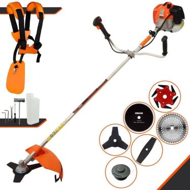 Imagem de Roçadeira Máquina de Corta Grama Vulcan VR620H À Gasolina 62cc 3HP Com Carretel Nylon + Facas 2 Pontas + 3 Pontas + 6 Pontas + 40 Dentes + 80 Dentes