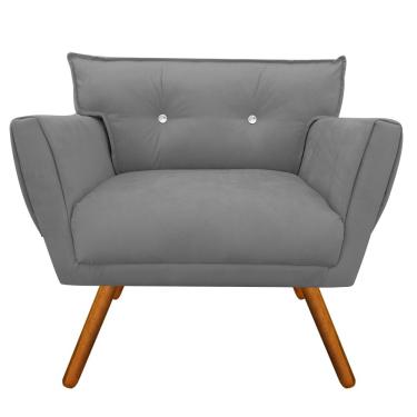 Imagem de Poltrona Anitta com Strass Suede Grafite Pés Palito Castanho - D'Rossi