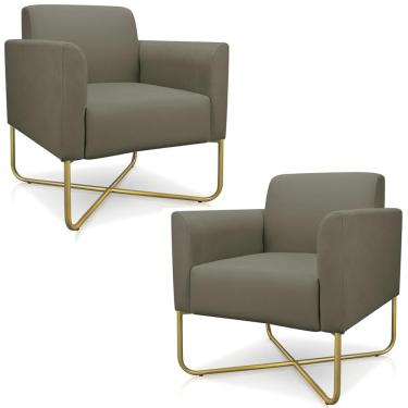 Imagem de Kit 2 Poltronas Decorativas Isabella Base X Suede Nude/Dourado - Gran Belo