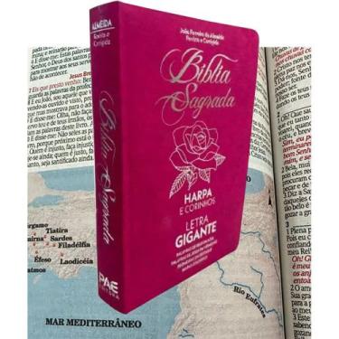 Imagem de Bíblia Sagrada Evangélica Rosa Harpa E Corinhos Letra Gigante Full Col
