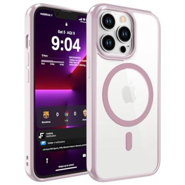 Imagem de WRJ Capa magnética para iPhone 15 Pro transparente, translúcida [compatível com Magsafe] Capa protetora fina anti-impressões digitais à prova de choque para mulheres e homens - rosa