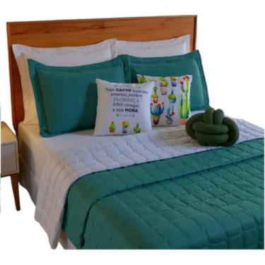 Imagem de Kit Cobre Leito PeçAs - Conjunto De Cama Dupla Face Original - Completo Com Edredom E Fronhas(Verde/Cacto)