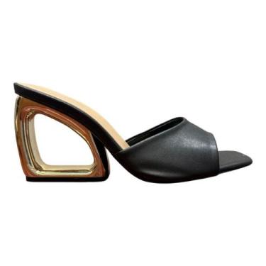 Imagem de Sandália feminina tamanco salto geométrico alto - NoBrand, Preto, 35