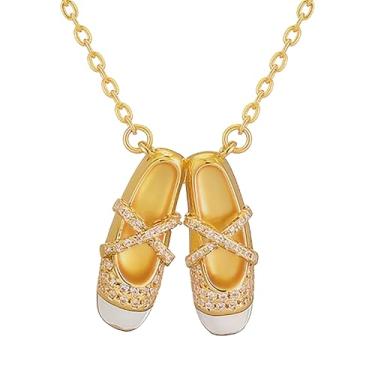 Imagem de Zilker Home Colar feminino com pingente de liga de cobre dourado com corrente de 40 cm, embrulhado em caixa preta de luxo - colar de balé para meninas de 4 a 6 anos, presentes de Natal para