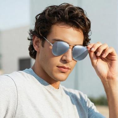 Imagem de Óculos de sol aviador clássicos, proteção polarizada, espelhada, para homens e mulheres, estilo vintage, proteção UV, armação prateada, Cinza claro