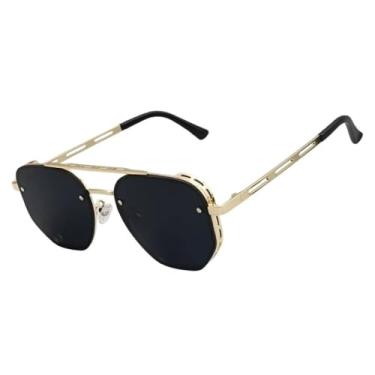 Imagem de Óculos de Sol Hexagonal Aviador Piloto Proteção Lateral Vintage Retro Oldstyle Steampunk UV400 Masculino Feminino Unisex - Modelo Turner - Cacife Brand (Dourado e Preto)