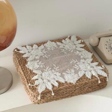 Imagem de VIRFONOR Doilies de renda bordados feitos à mão - Tapete de decoração de casa para mesa de centro, ornamentos, vaso de flores, casa, decoração de casamento, (branco, 60 x 60 cm)