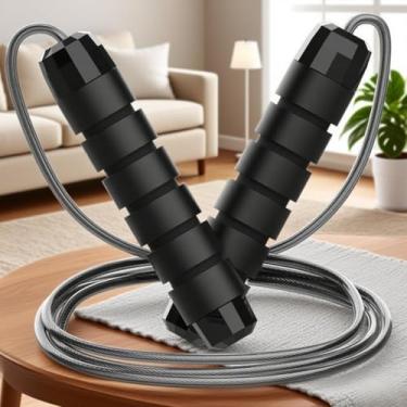 Imagem de Corda de pular, cabo de corda de salto de velocidade rápida com rolamentos de esferas para mulheres, homens, corda de salto de aço ajustável para treino com alças de espuma para fitness, exercícios