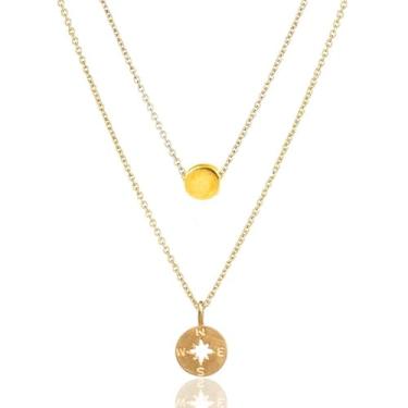 Imagem de Colar com pingente de bússola para mulheres, amizade, ferradura, boa sorte, elefante com pingente de corrente com cartão de presente, Medium, Liga de aço, Sem Pedra Preciosa