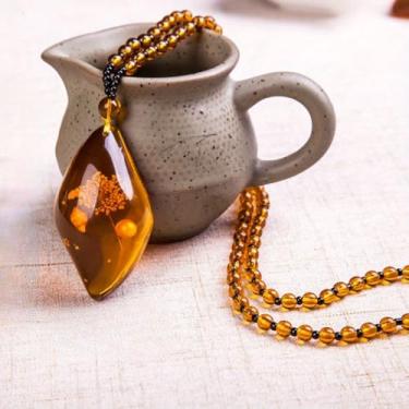 Imagem de A segunda geração de colares masculinos e femininos âmbar de cera de abelha do Brasil, pingentes de imitação de cera de abelha, artesanato, pingentes de estilo étnico, joias (diamante)