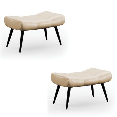 Imagem de Kit 02 Puffs Sher Facto Bege Pés Palito de Ferro - D'Rossi