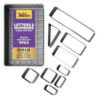 Imagem de Wilton Utensílios de cozinha dourados antiaderentes resistentes à deformação, feitos sem PFAs, conjunto de letras e números de bolo faça você mesmo, a embalagem pode variar
