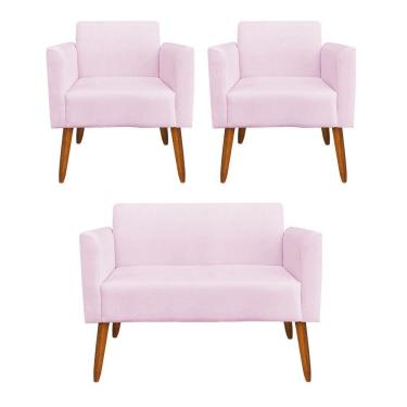 Imagem de Kit 01 Namoradeira 02 Poltronas Marisa Rosa Bebê