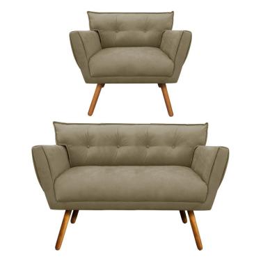 Imagem de Kit 1 Namoradeira e 1 Poltrona Anitta Suede Marrom Rato