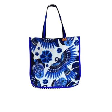 Imagem de Bolsa Feminina Sacola Grande Maxi Alça Grossa Estampada (Arara Azul)