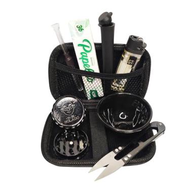 Imagem de Kit Tabacaria Completo, 7 Peças com Estojo, Seda de Vidro, Tubinho, Mocó, Cuia, Tesoura, Dichavador 3 Partes, Seda King Size