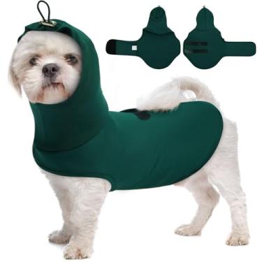 Imagem de Casaco antiansiedade para cães, capuz calmante para cães pequenos, colete de ansiedade para separação, ruído, cordão ajustável no peito e capuz, colete respirável para todas as estações, verde-escuro,