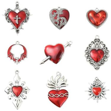 Imagem de UR URLIFEHALL 36 peças, 9 estilos, pingentes góticos esmaltados de liga vermelha coração punk para pulseira faça você mesmo, colar, brincos, joias, artesanato, suprimentos