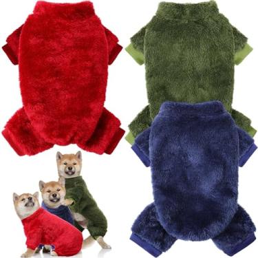 Imagem de Reginary 3 peças de pijamas para cães, roupas para filhotes, casacos de inverno, pijamas elásticos para filhotes, macacão fofo, suéter de lã para 4 pernas, body de cachorro (GG, vermelho, azul, verde)