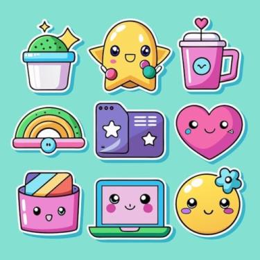 Imagem de Adesivos Kawaii fofos para decoração de quarto, parede, caderno e objetos infantis 30x30cm