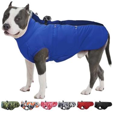 Imagem de IKIPUKO Casaco para cães quentes de inverno para cães grandes, roupa de neve refletiva com arnês de lã, jaqueta de neve, impermeável, roupas para climas frios