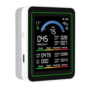 Imagem de Monitor de qualidade do ar interno, testador portátil de qualidade Smartair 10 em 1 para CO2 | CO | TVOC | HCHO | Temp | AQI | PM0.3-10 Detecção de zumbido para carros domésticos, plantas e animais de
