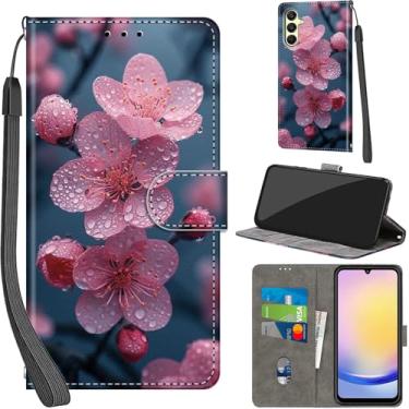 Imagem de Salanheo Capa carteira para Samsung Galaxy A25 5G, com [3 compartimentos para cartões], fecho magnético com suporte, couro PU, capa flip protetora à prova de choque de 16,5 cm, flor de pêssego
