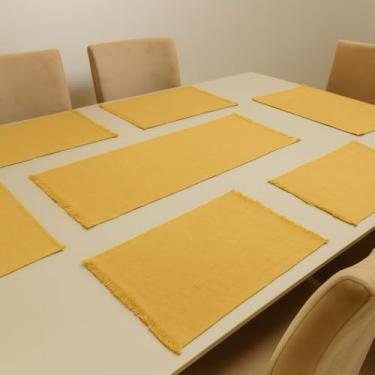 Imagem de Conjunto de 5 jogos americanos + caminho de mesa de Natal Jogos americanos de Natal Mesa de jantar Para uso doméstico(Amarelo liso)