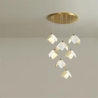Imagem de Luminária pendente LED contemporânea para duplex, ideal para sala de estar, restaurante, quarto, villa ou hotel, com design giratório e 7 lâmpadas (BA)
