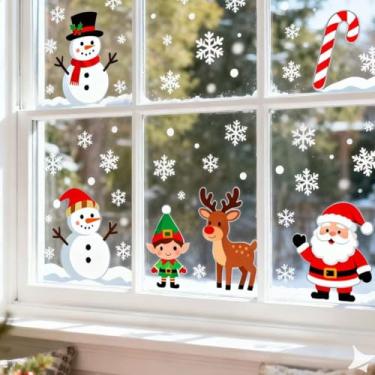 Imagem de Adesivos de janela de férias, adesivos de decoração de Natal com desenhos de floco de neve, decalques de PVC ativado por água para festa e decoração de casa, dupla face e reutilizável