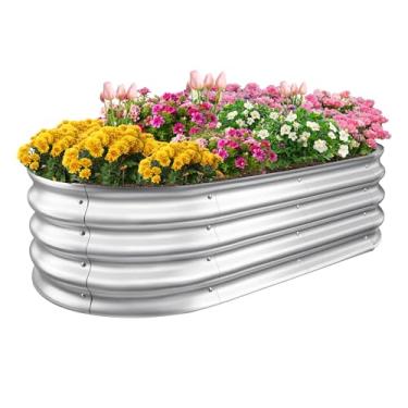 Imagem de Sponvatt Canteiro elevado para jardim – Caixas de plantador de jardim elevadas galvanizadas ao ar livre, kit grande oval de metal para jardinagem, adequado para vegetais, ervas e flores (10 x 5 x 3 m