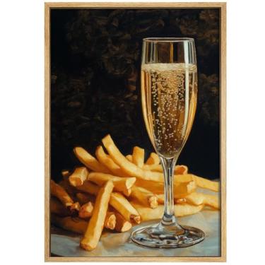 Imagem de Arte de parede de batatas fritas modernas impressões de coquetéis vintage arte de cozinha bar carrinho pintura comida e coquetel cartaz Martini e batatas fritas arte de parede estética cozinha imagem