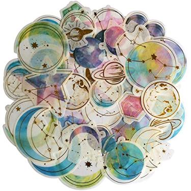 Imagem de Kawaii Conjunto de adesivos Washi de estampagem de ouro, constelação, céu estrelado, planeta, estrelas, adesivos para scrapbook, diário, artesanato, agenda, álbum, carta, envelope, presente