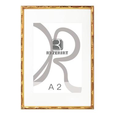 Imagem de RYZERIRT Moldura A2 de madeira, exiba imagens A3 com tapete ou A2 sem tapete, molduras de pôster de bambu douradas, moldura para pendurar na parede 01