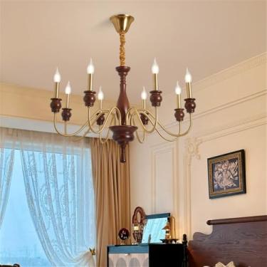 Imagem de Lustre contemporâneo de latão para sala de estar com LED, estilo retrô, criativo, para restaurante, quarto, escritório, hotel, casa de campo, café, luminária pendente (U 8 lâmpadas)