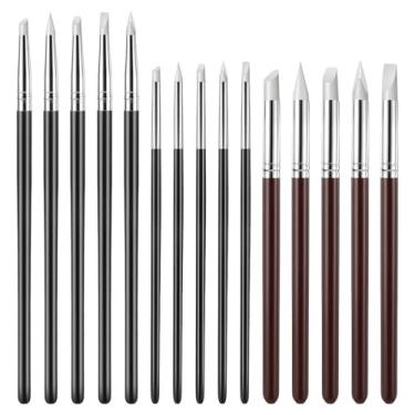 Imagem de Pacote com 15 pincéis de tinta de silicone para artesanato, 5 formas, ponta de borracha, ferramentas de escultura de silicone, canetas de pintura para artesanato, arte de unhas, 0,3 cm, 0,5 cm, 0,8 cm