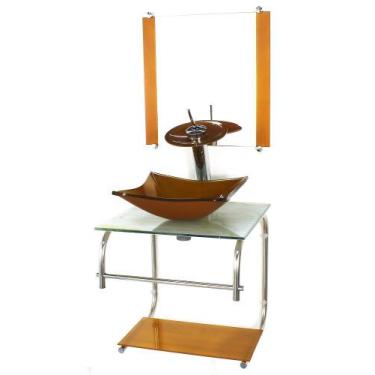 Imagem de Gabinete de vidro para banheiro cuba quadrada 40cm inox marmore branco