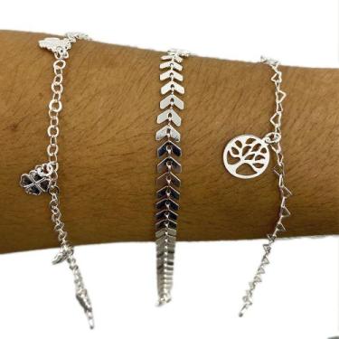 Imagem de Kit 3 Pulseiras Feminina Folheadas Prata 925 Atacado Joias - Papillon 