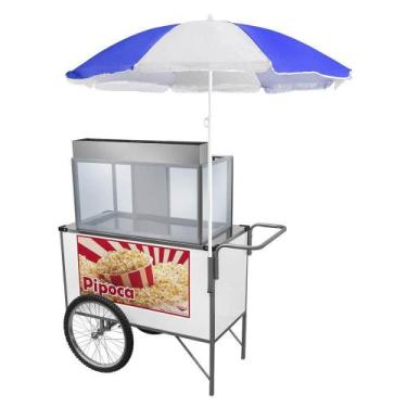 Imagem de Carrinho de Pipoca Cefaz Simples Branco Rodas de Bicicleta e Guarda So
