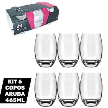 Imagem de Kit 6 Copos de vidro Aruba 465ML Transparente Suco Agua Bebidas - Nadi