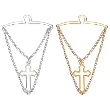 Imagem de PH PandaHall 2 peças de corrente de gravata masculina, 2 cores de latão com pingentes cruzados, corrente de gravata cruzada, acessórios de joias para ternos, casamento, reuniões de negócios, decoração