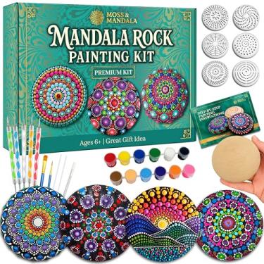 Imagem de WOOODLIFY Kit de pintura de pedra mandala, kit de ferramentas de pontilhamento de mandala, pedras grandes de madeira para pintura, estêncil, tintas acrílicas, ferramentas de pontilhamento para pintar