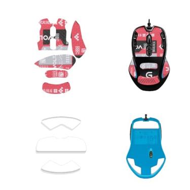 Imagem de NOUKAJU Fita adesiva para mouse com cobertura total para Logitech G300s, kit de atualização de mouse profissional resistente ao suor, patins para pés de mouse (almofada de pé + fita adesiva vermelha