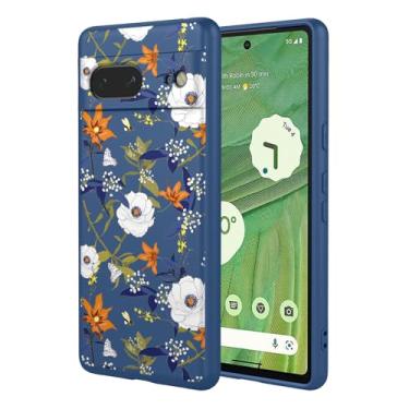 Imagem de OEURVQO Capa artística para Google 7, capa de silicone líquido de toque macio com forro fofo, compatível com carregamento sem fio, capa protetora para Google Pixel 7, azul brilhante