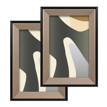 Imagem de iAmoy Porta-retratos pretos 10 x 15 cm, conjunto de 2 porta-retratos pequenos, preto e dourado bursh 10 x 15 com frente de vidro para exibição vertical ou horizontal, decoração de casa, pacote com 2